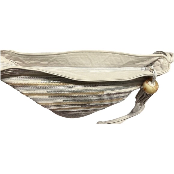 Vintage Sharif Bucket Bag Made in USA Striped Metallic Leather Shoulder Bag - Picture 3 of 13